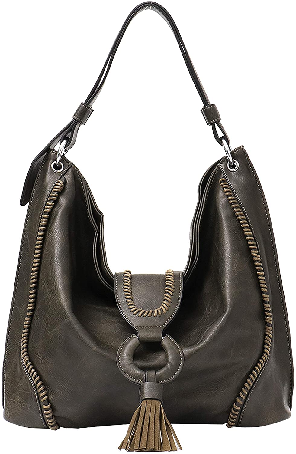 Price:$55.00    STEPHIECATH Women's Fashion Handbag Vegan Pu Leather Tassel Shoulder Bag Large Capacity Female Tote Bags Ladies Stylish Design Big Carry Bag for Daily Life Work (Green)  Clothing