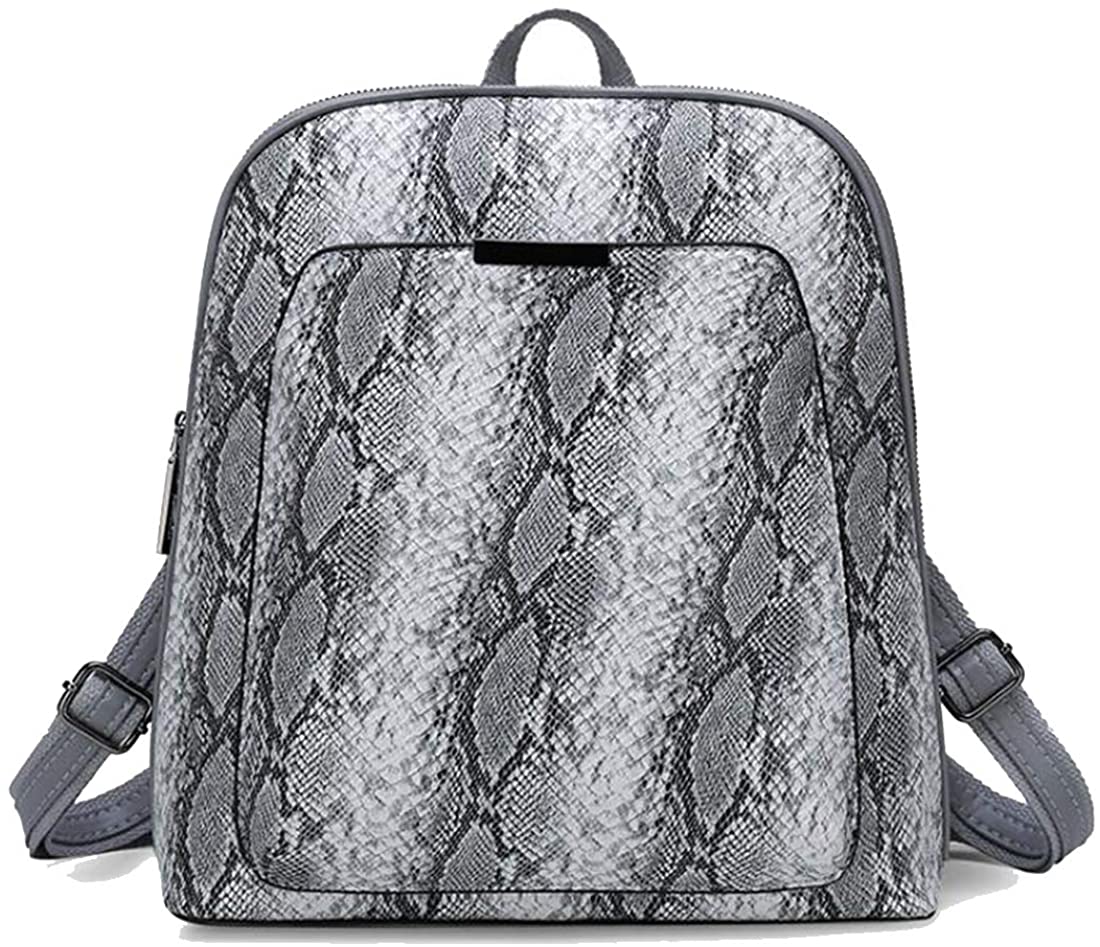 Price:$33.99    Yan Show Women's PU Elegant Handbag Fashion Shoulder Bag Snake Skin Texture Backpack Travel Satchel (Grey-1)  Clothing