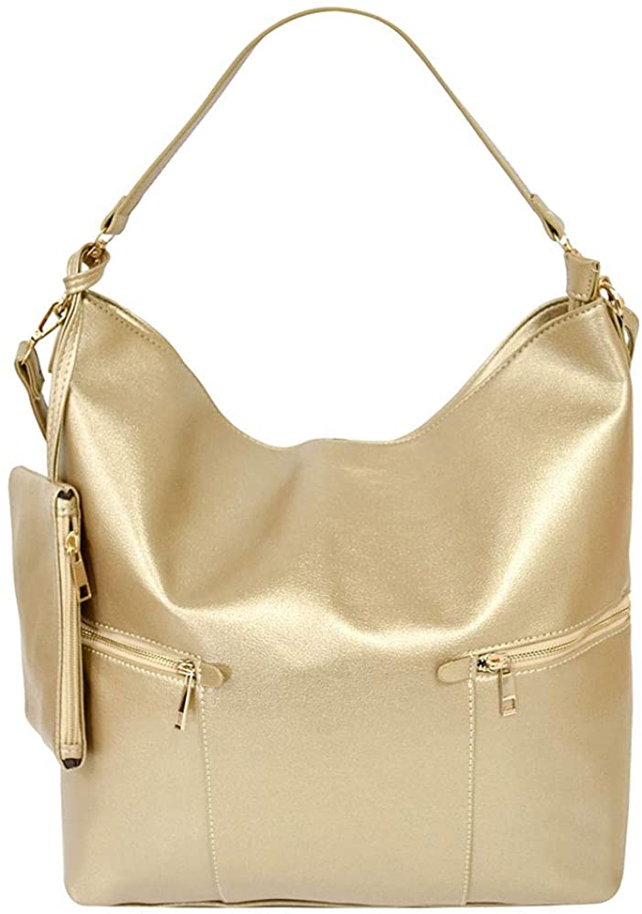 Price:$29.99    Large Hobo Bag Ladies Leather Shoulder Purse Handbag 2Pcs Set with Shoulder Strap, Gold  Clothing