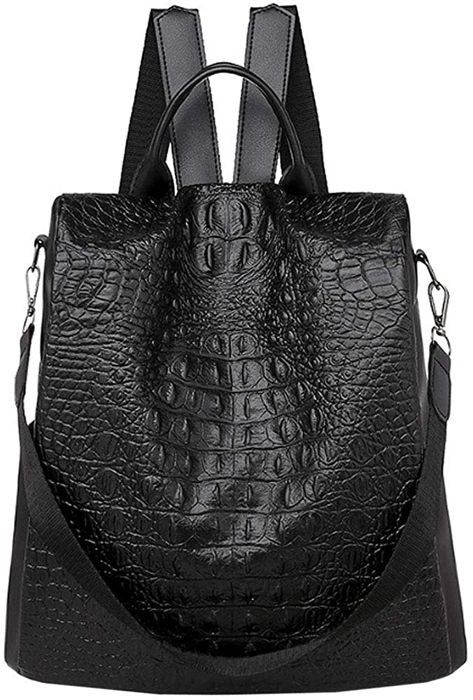 Price:$25.28    Monique Women Crocodile Pattern PU Leather Backpack Small Anti-theft Daypack Schoolbag Convertible Shoulder Bag Purse Black  Clothing