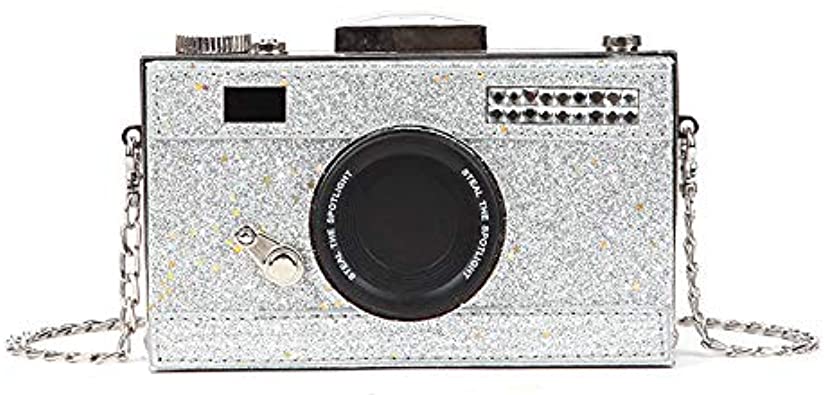 Price:$34.99 Fashion 'Camera' Handbag [Silver], Envelope Clutch, Cross-body Shoulder Purse, Soft PU Leather Handbag for Women/Girls (Silver)  Handbags   