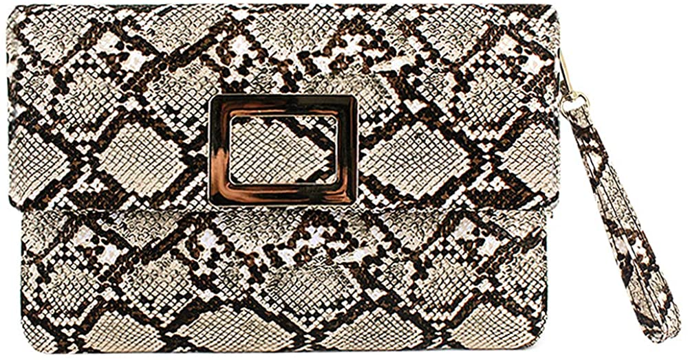 Price:$14.99    Buddy Women Snakeskin Pattern Clutch Handbag PU Leather Crossbody Shoulder Bag Chain Purse Brown3  Clothing