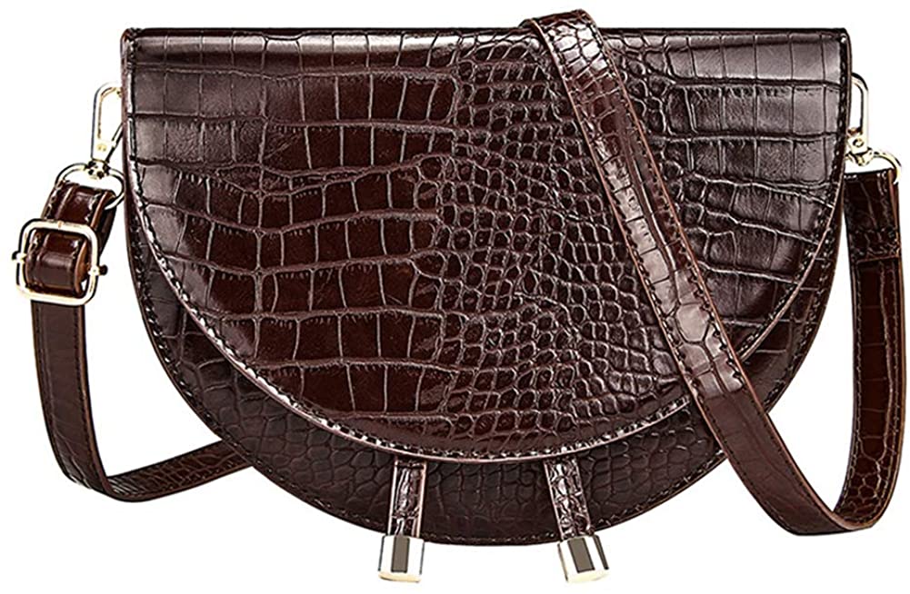 Price:$25.99    Women Crocodile Half Moon Bag Vintage Saddle Leather Shoulder Crossbody Bags  Clothing