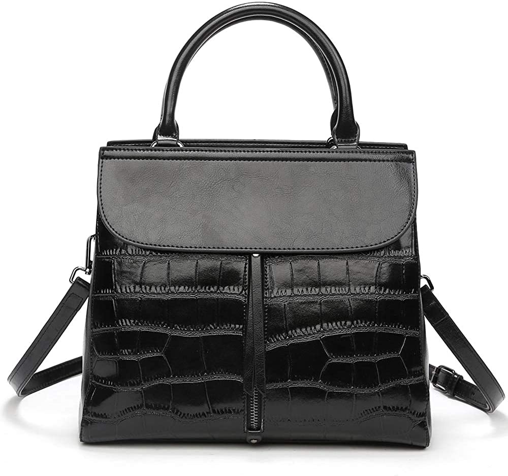 Price:$25.99    Women Leather Satchel Purses and Handbags Crocodile Shoulder Bags Top Handle Purses Tote Work Bags Crossbody(Black)  Clothing
