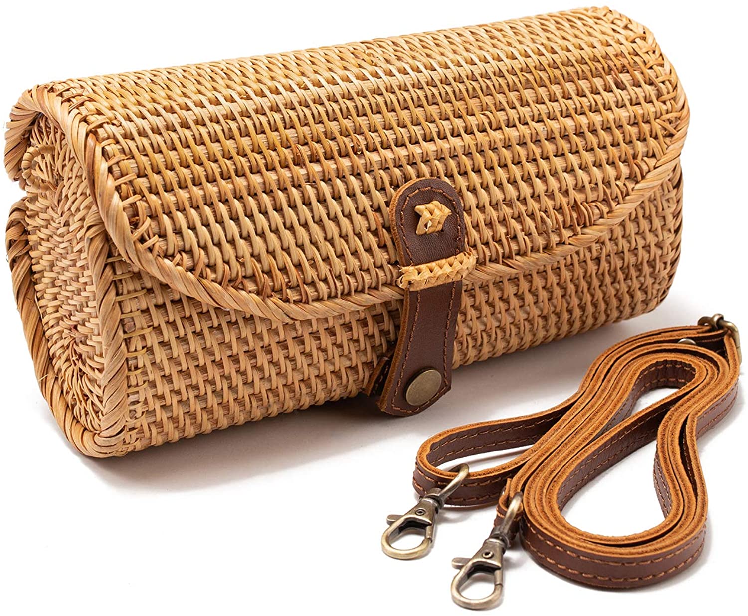 Price:$29.95 Aviboo Handwoven Wicker Purse Handbag Clutch Wallet Straw Bag Rattan Bag For Women Small Shoulder Crossbody Necessities in Summer Vacation Circle Boho Bag with Shoulder Genuine Adjustable Strap  Handbags   