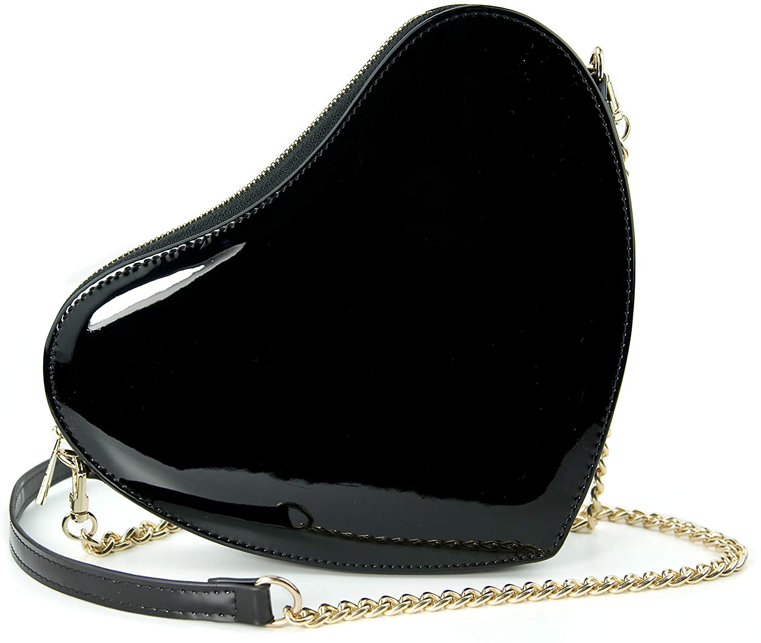 Price:$19.90 Heart Chain Shoulder Bag Glossy Women Cross Body Bag Cosplay Purse (Black)  Handbags   