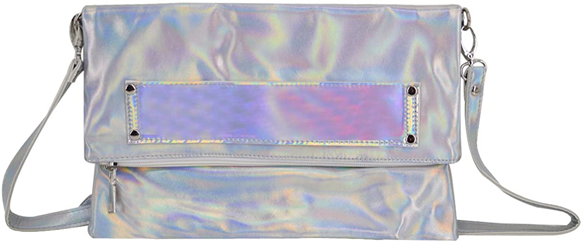 Price:$13.79 Monique Women Glitter Holographic Evening Clutch Envelope Handbag Adjustable Strap Cross-body Bag Shoulder Bag Silver  Handbags   