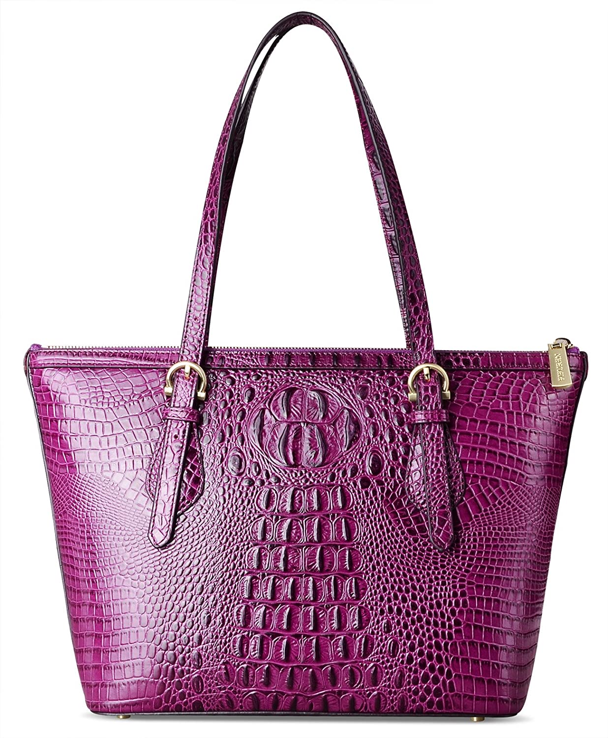Price:$150.00    PIFUREN Leather Tote Bag for Women shoulder tote Bag Designer Crocodile Purse Office Satchel Totes (C68726 Purple)  Clothing