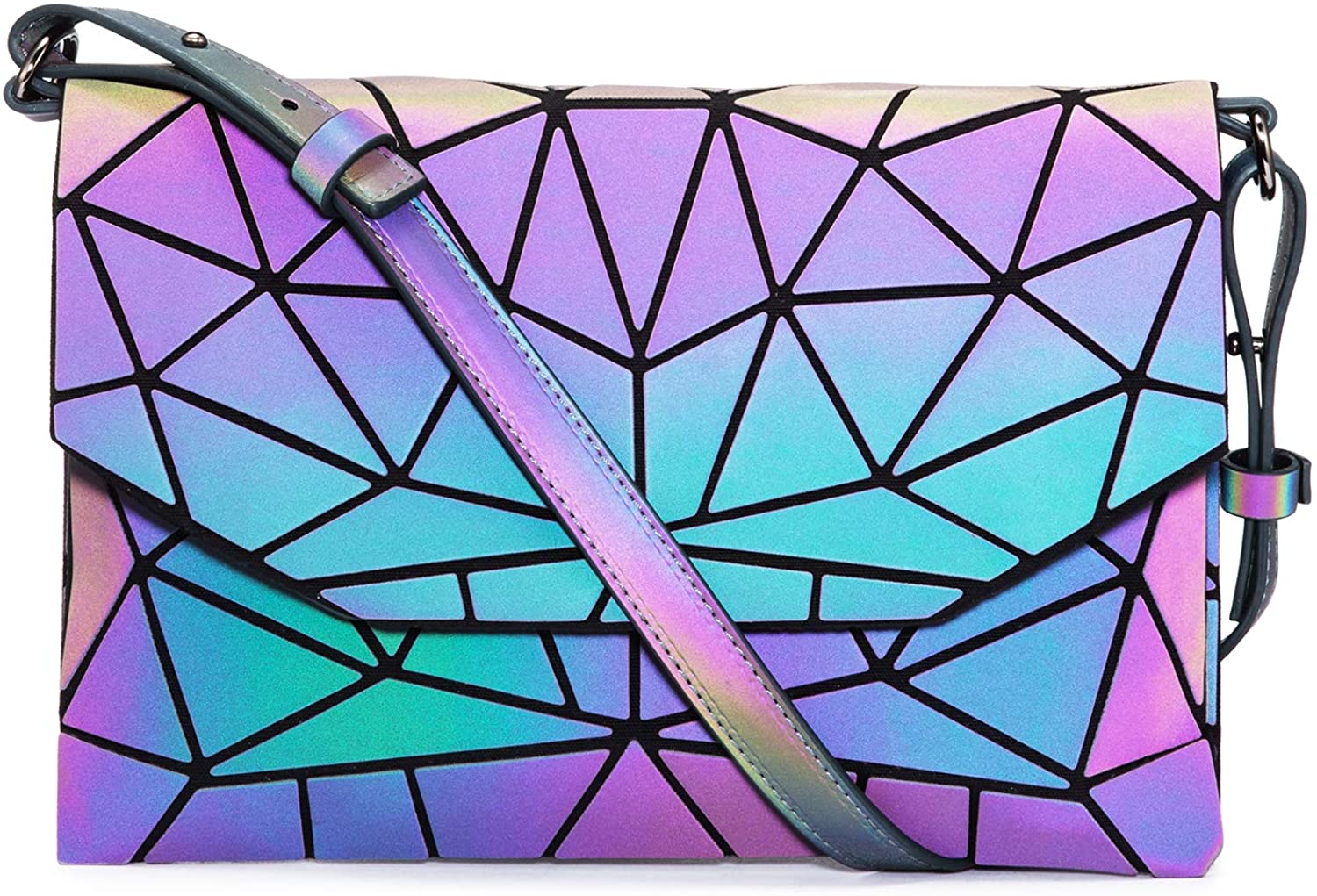 Price:$23.89    Geometric Luminous Crossbody Bags for Women Holographic Reflective Handbags Shoulder bags  Clothing