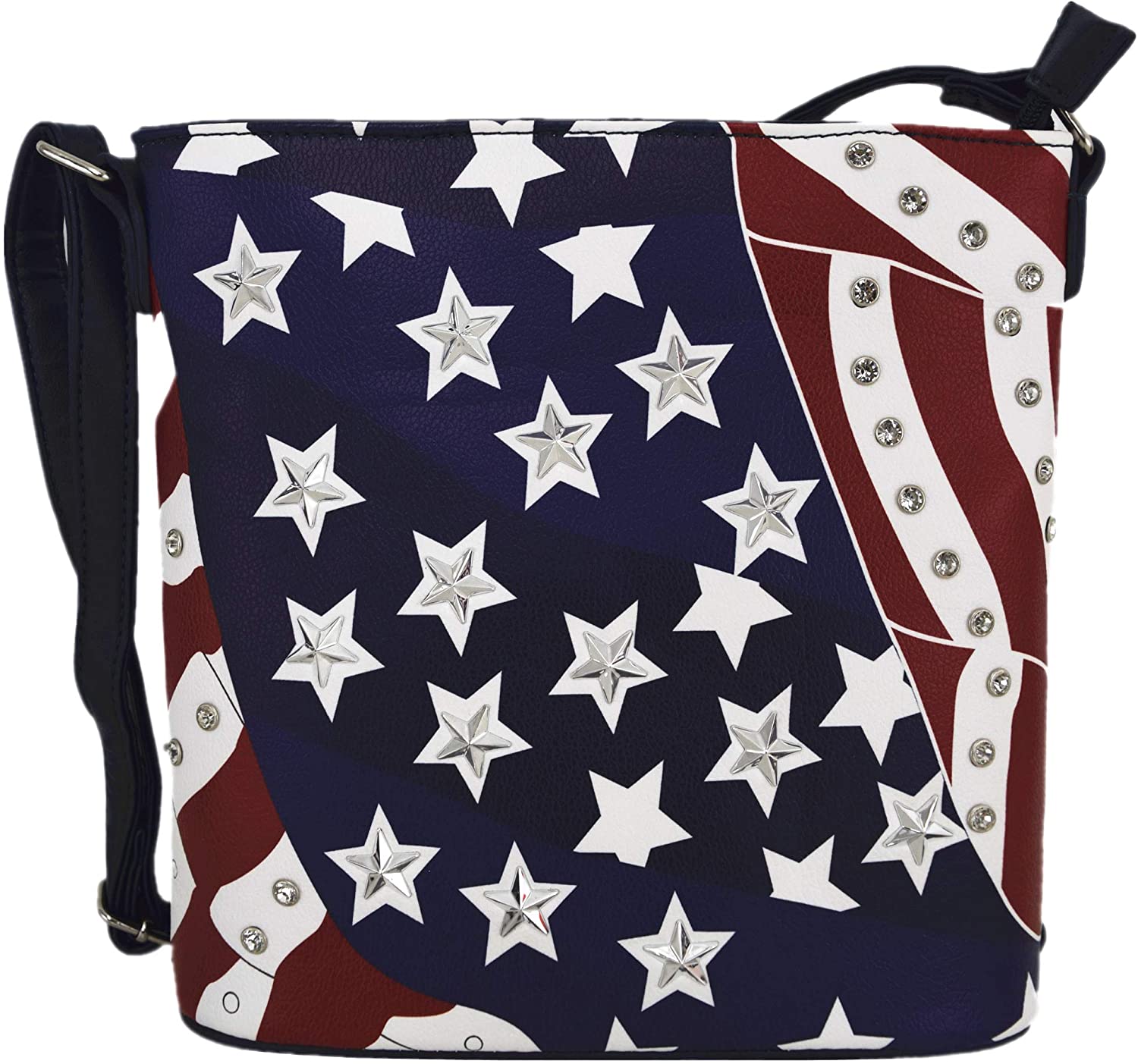Price:$29.95 American Flag Stars and Stripes Studded Crossbody Handbag Concealed Carry Purse Women Single Shoulder Bag  Handbags   