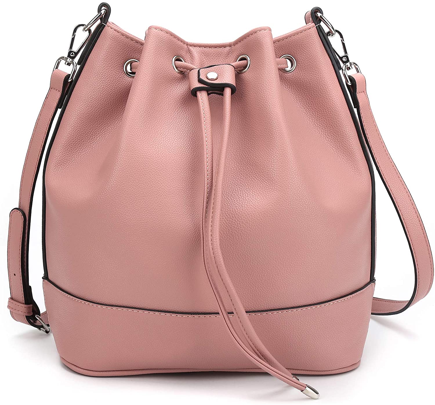 Price:$26.99    AFKOMST Bucket Bag for Women,Drawstring Purses and Handbags,Faux Leather with 2 Shoulder Straps,Pink/L  Clothing