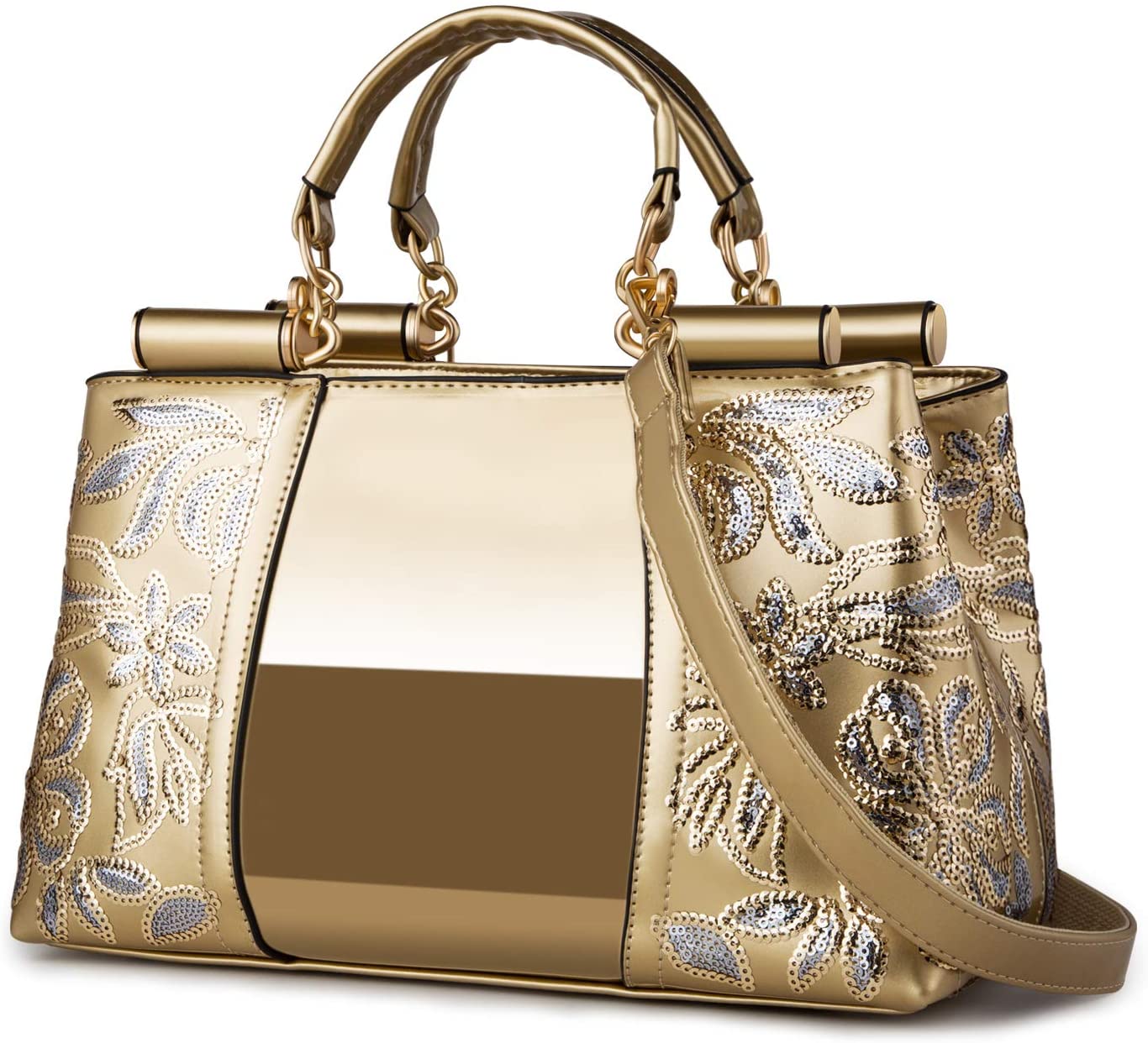 Price:$29.99    Nevenka Women Patent Leather Fashion Handbags (Gold)  Clothing
