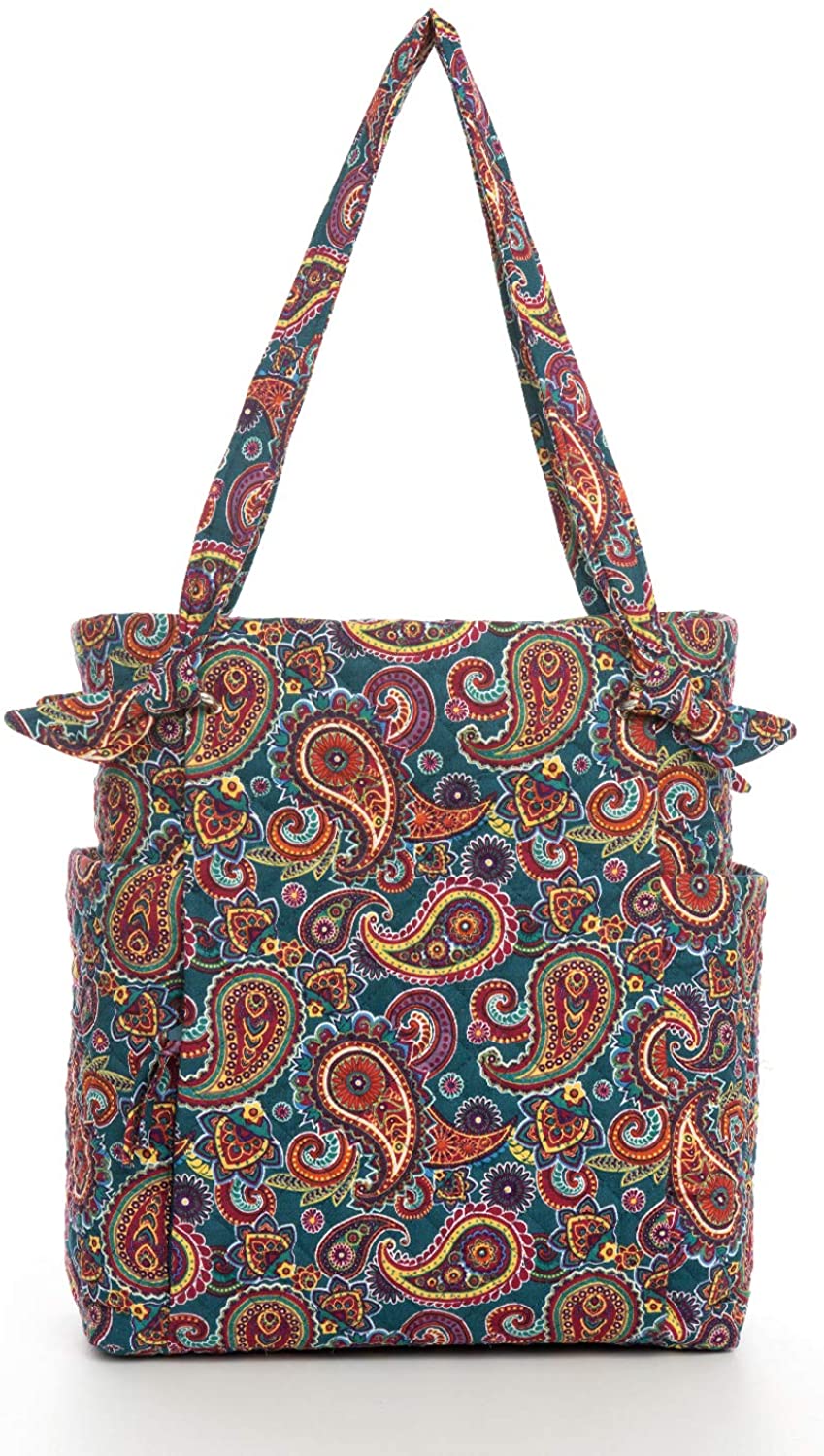 Price:$28.99 Floral Casual Tote Bag Top Handles Shoulder Bag With Multiple Pocket For Woman (Green Paisley)  Handbags   