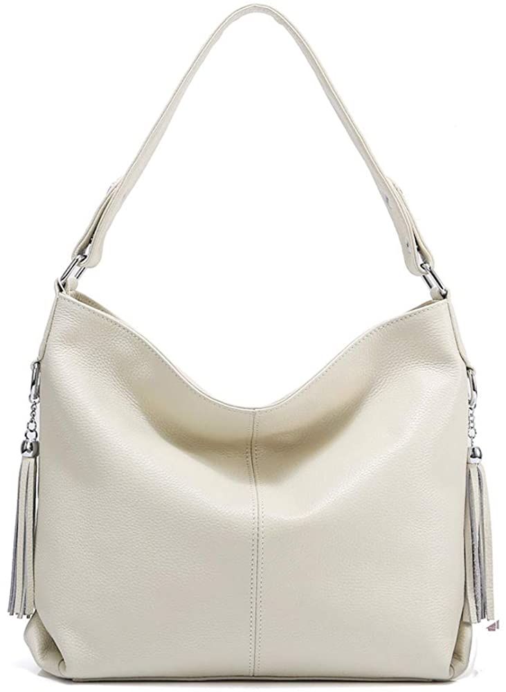 Price:$58.80    Fashion Soft Real Genuine Leather Tassel Women's Handbag Ladies Shoulder Tote Messenger Bag Satchel Black White (Beige)  Clothing