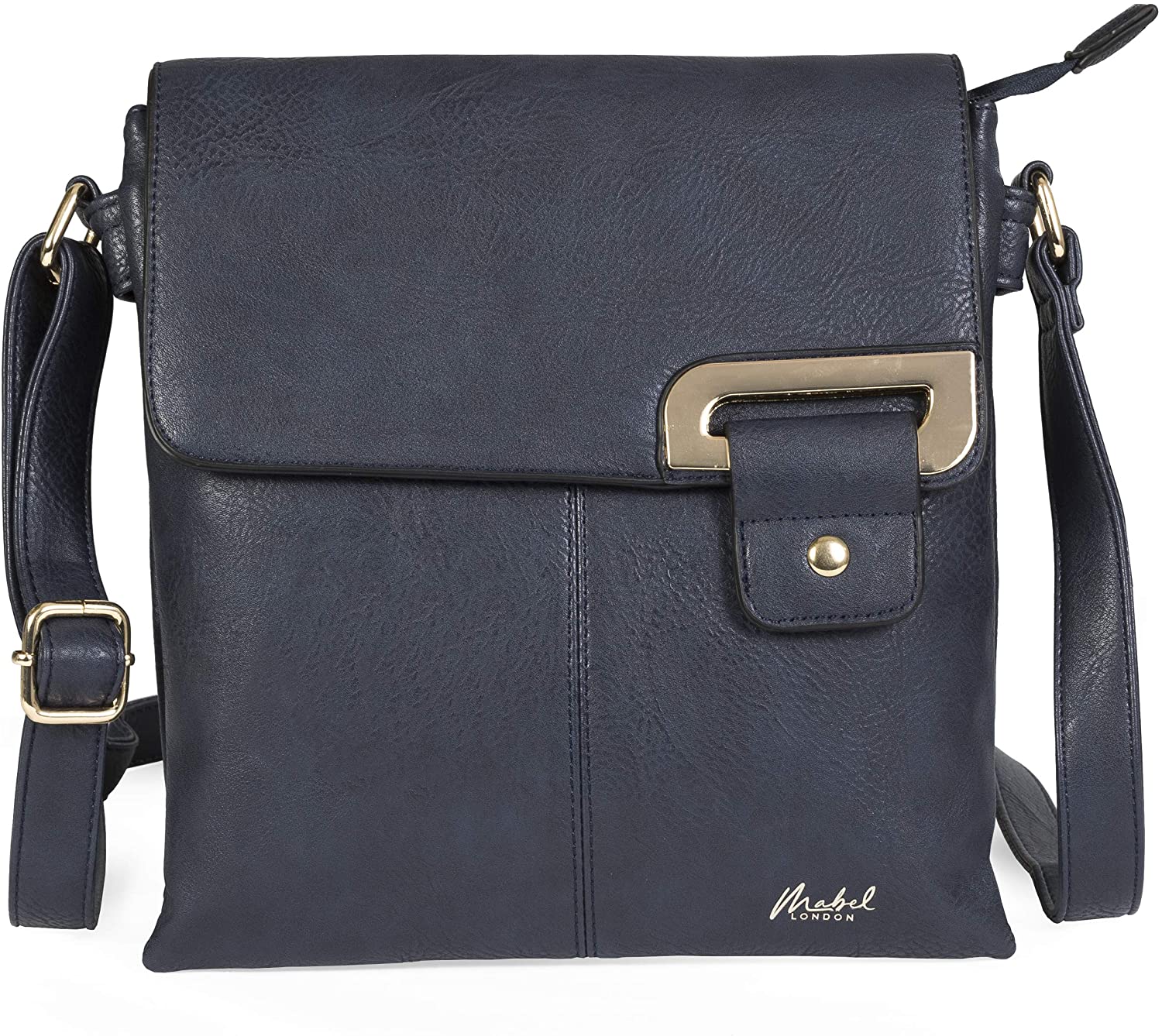 Price:$34.99 Mabel Womens Messenger Cross-Body Shoulder Bag With Gold Trim - Medium Size Handbag with Storage Bag - FAITH [Navy Gold Trim]  Handbags   