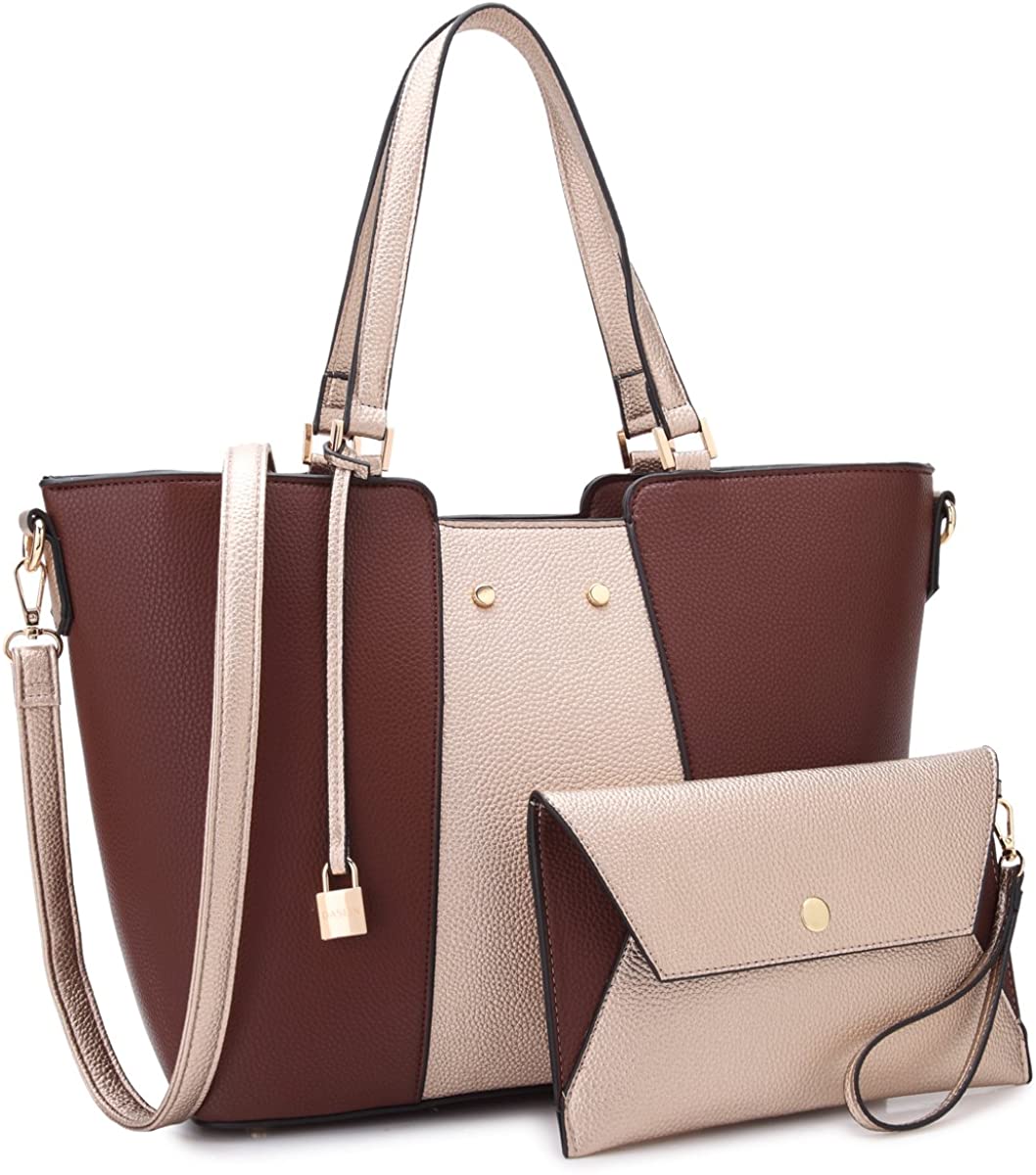Price:$29.99    Women Large Vegan Leather Tote Bag Two Tone Handbag Fashion Work Bag Shoulder Purse (Coffee/Gold)  Clothing