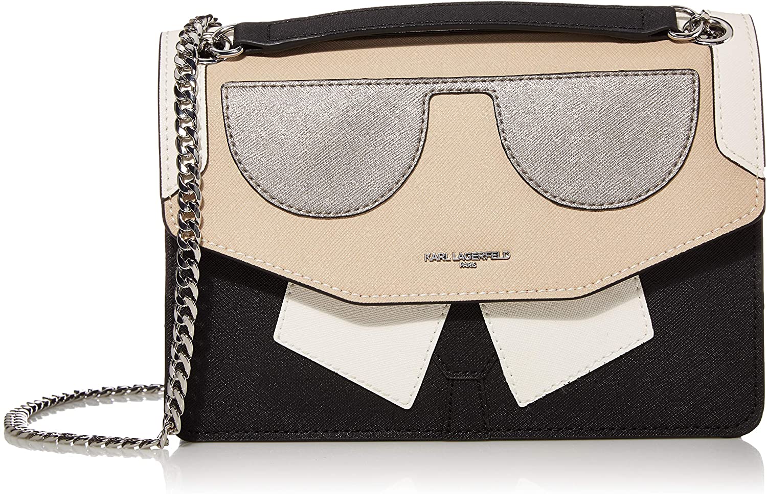Price:$136.03 Karl Lagerfeld Paris Maybelle Novelty Flap Shoulder Bag, White/Black Karl  Handbags   