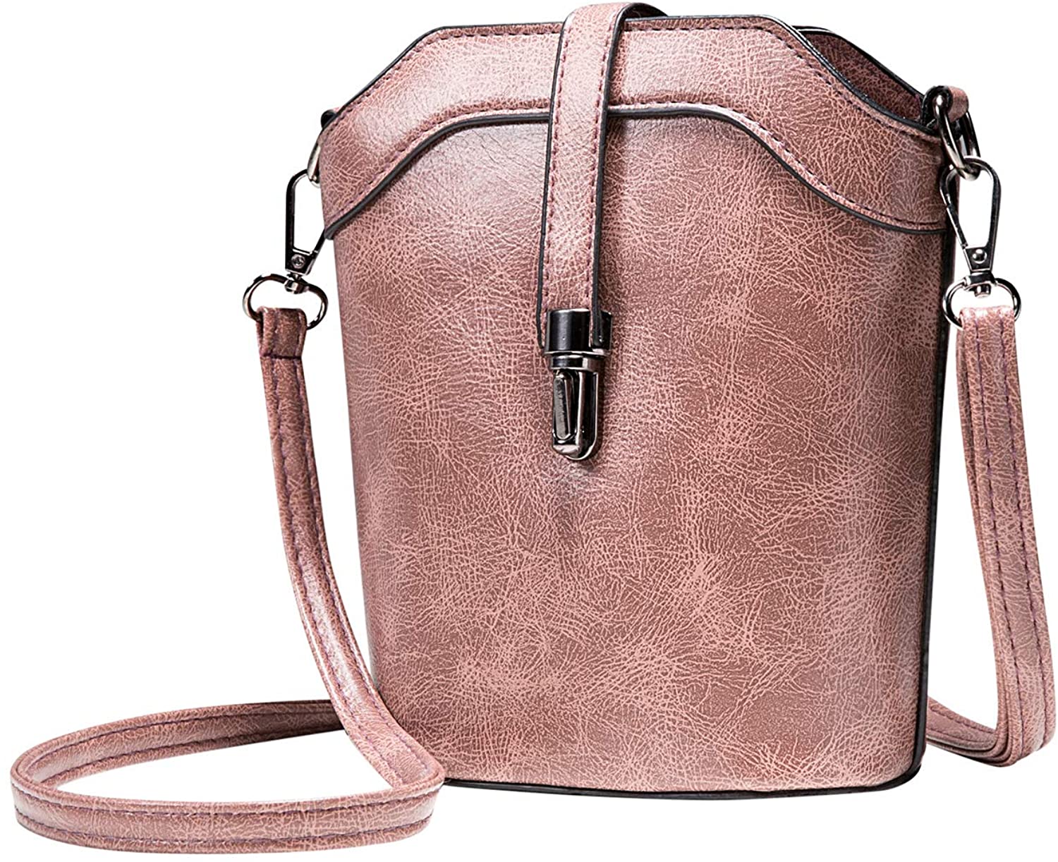 Price:$21.99 Leather Bucket Mini Crossbody Shoulder Bag, seOSTO Cell Phone Purse Wallet For Women (Pink)  Handbags   