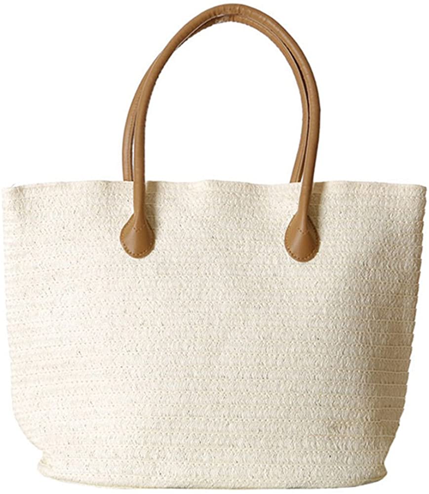 Price:$17.99    Women's Classic Straw Summer Beach Shoulder Bag Handbag Tote With PU Leather Straps Handmade Purse, White, Medium  Clothing