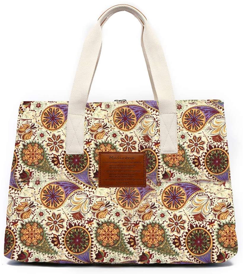 Price:$23.99    Malirona Women Ladies Canvas Large Capacity Multi-Pocket Tote Shoulder Bags Bohemian Flower Design (Yellow Flower)  Clothing