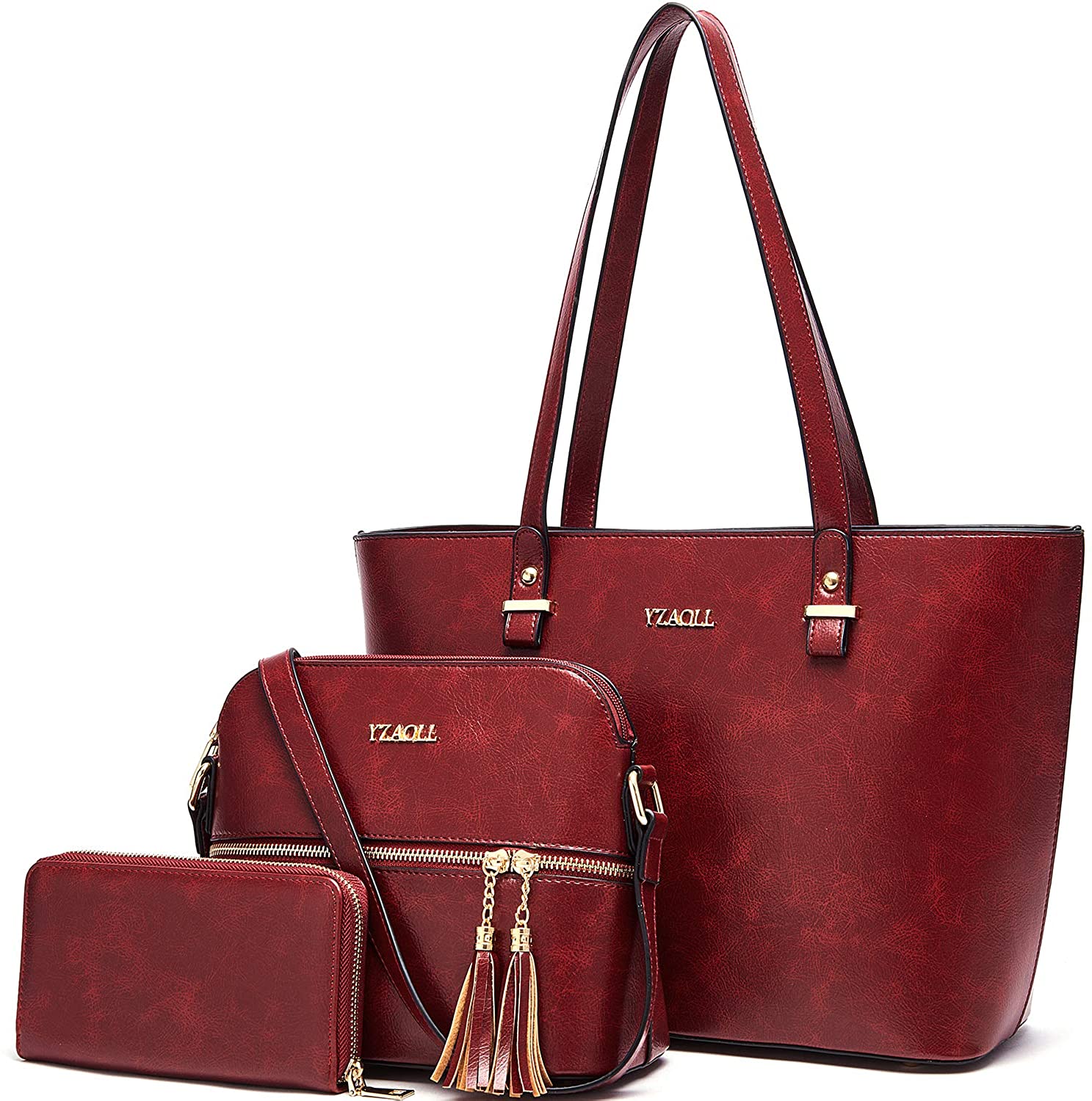 Price:$36.99    Satchel Purses and Handbags for Women Tote Shoulder Bag Wallets Ladies Work Handle Handbag Set Deep Red  Clothing