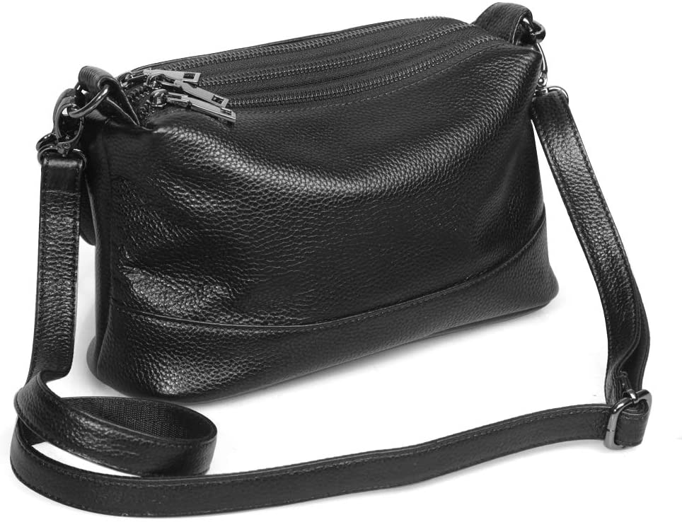 Price:$49.99 Werllands 3 Pockets Women Cow Leather Mini Crossbody Bag, Small Shoulder Bag Wristlet Purses and Handbags (Black)  Handbags   