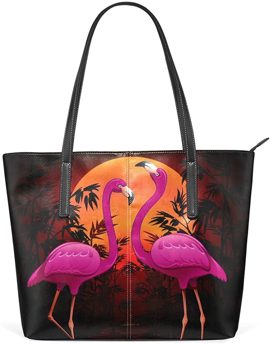 Price:$34.99    Womens Leather Handbags Flamingo Moon Art Purses Shoulder Tote Bags Satchel  Clothing