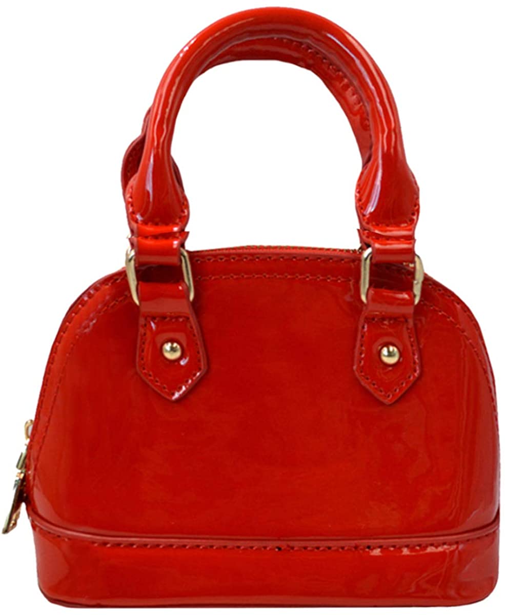 Price:$18.69    Sun Kea Patent Leather Top Handle Tote Bag Mini Zip Around Dome Shoulder Bag Shell Shape Cross Body Handbag Purse Satchel, Red, One Size  Clothing