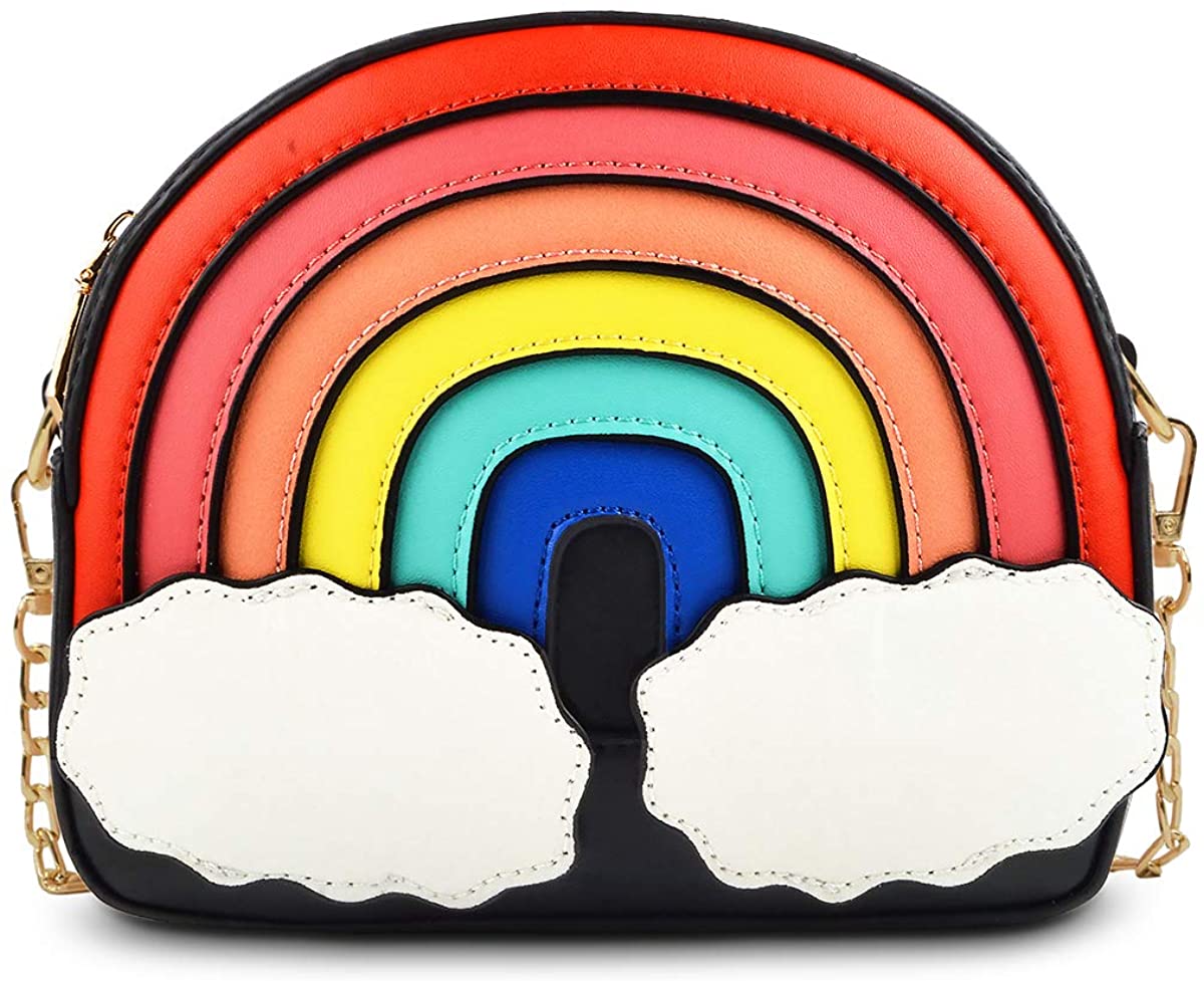 Price:$28.59 Rainbow Shape Crossbody Bag, Ustyle Women Girl Cute Shopping Shoulder Bag Removable Chain Strap (black)  Handbags   