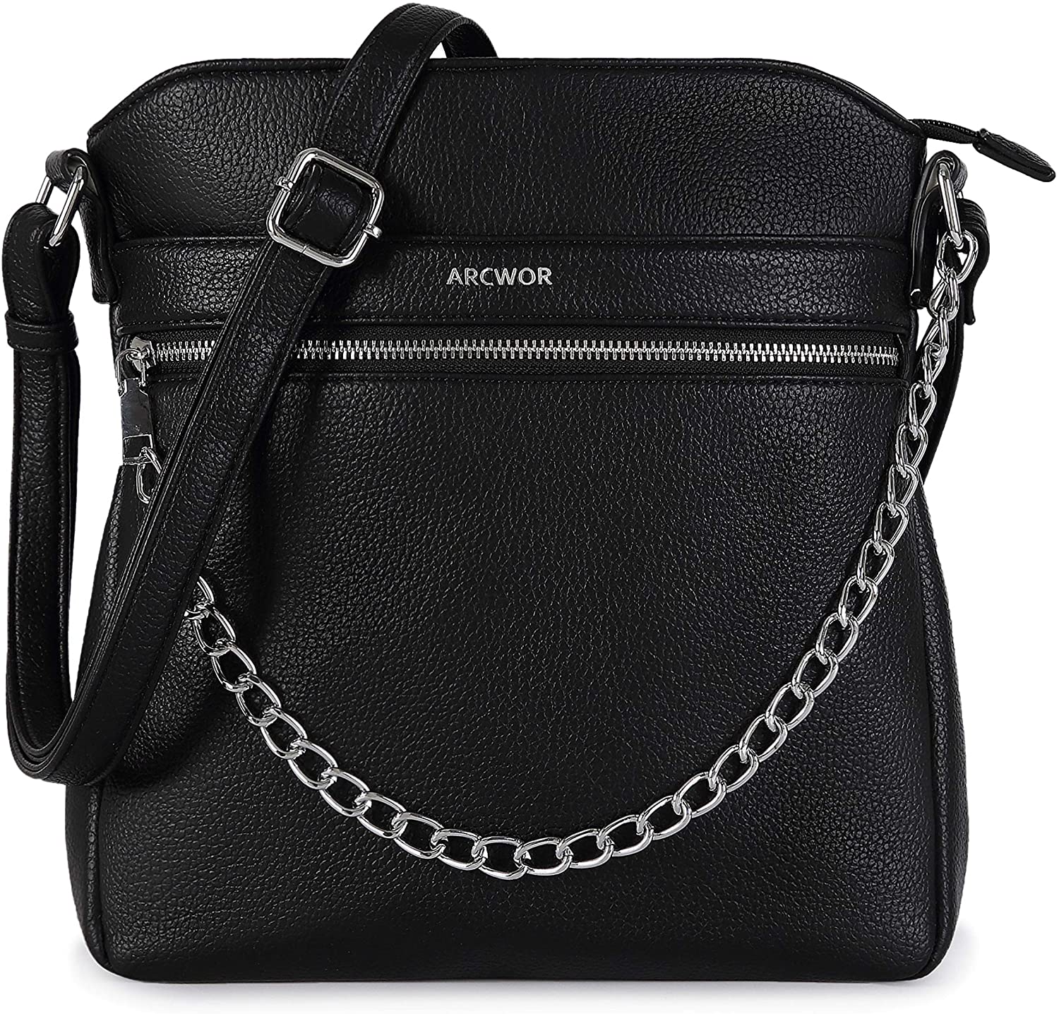 Price:$23.90 Triple Pocket Large Crossbody Purse Shoulder Bag with Chains Zip Puller  Handbags   