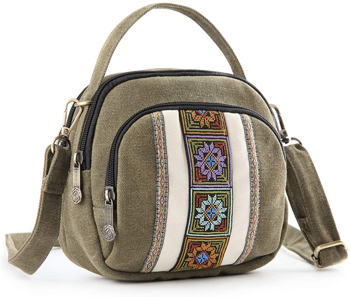 Price:$19.99 Silkarea Canvas Small Crossbody Purse Cell Phone Bag for Women Bohemian Purse Crossbody Mini Shoulder Bags Handbags Wallet Bag (S5 Armygreen)  Handbags   