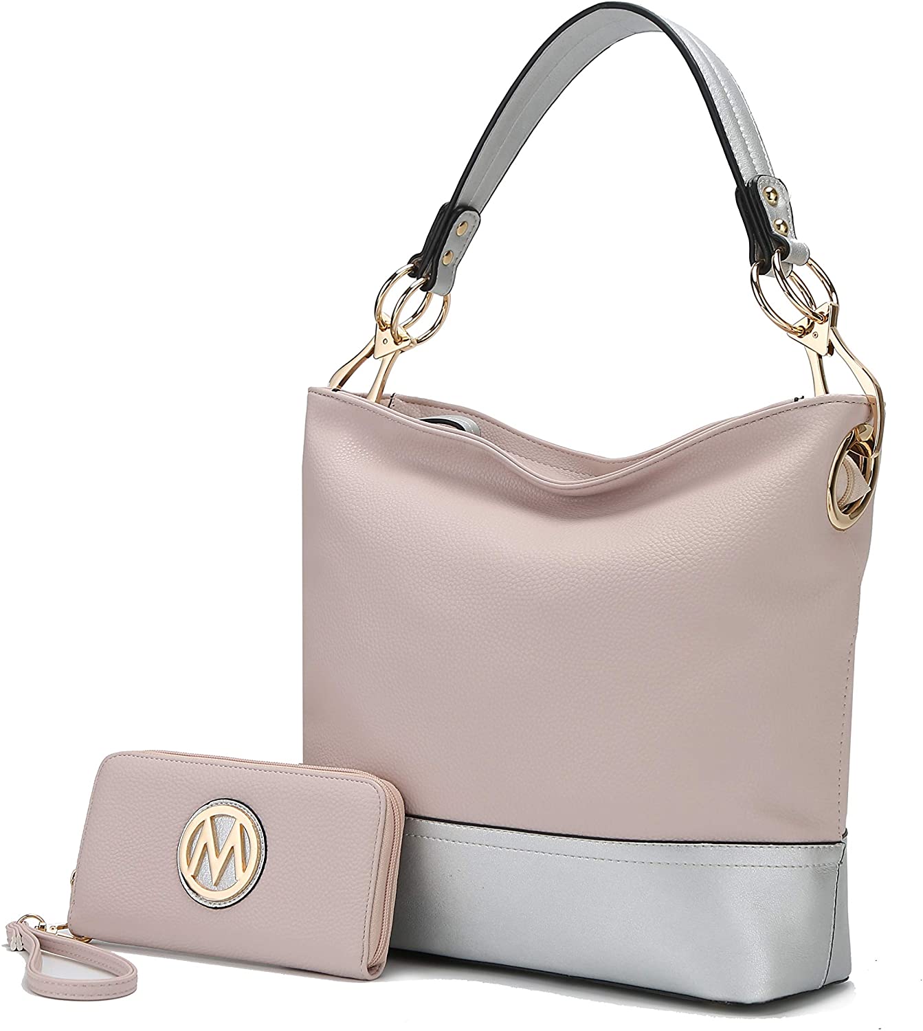 Price:$44.99    Mia K Collection Hobo Handbag for Women, Wristlet Wallet Set – PU Leather Bag – Designer Top Handle Shoulder Purse Blush  Clothing