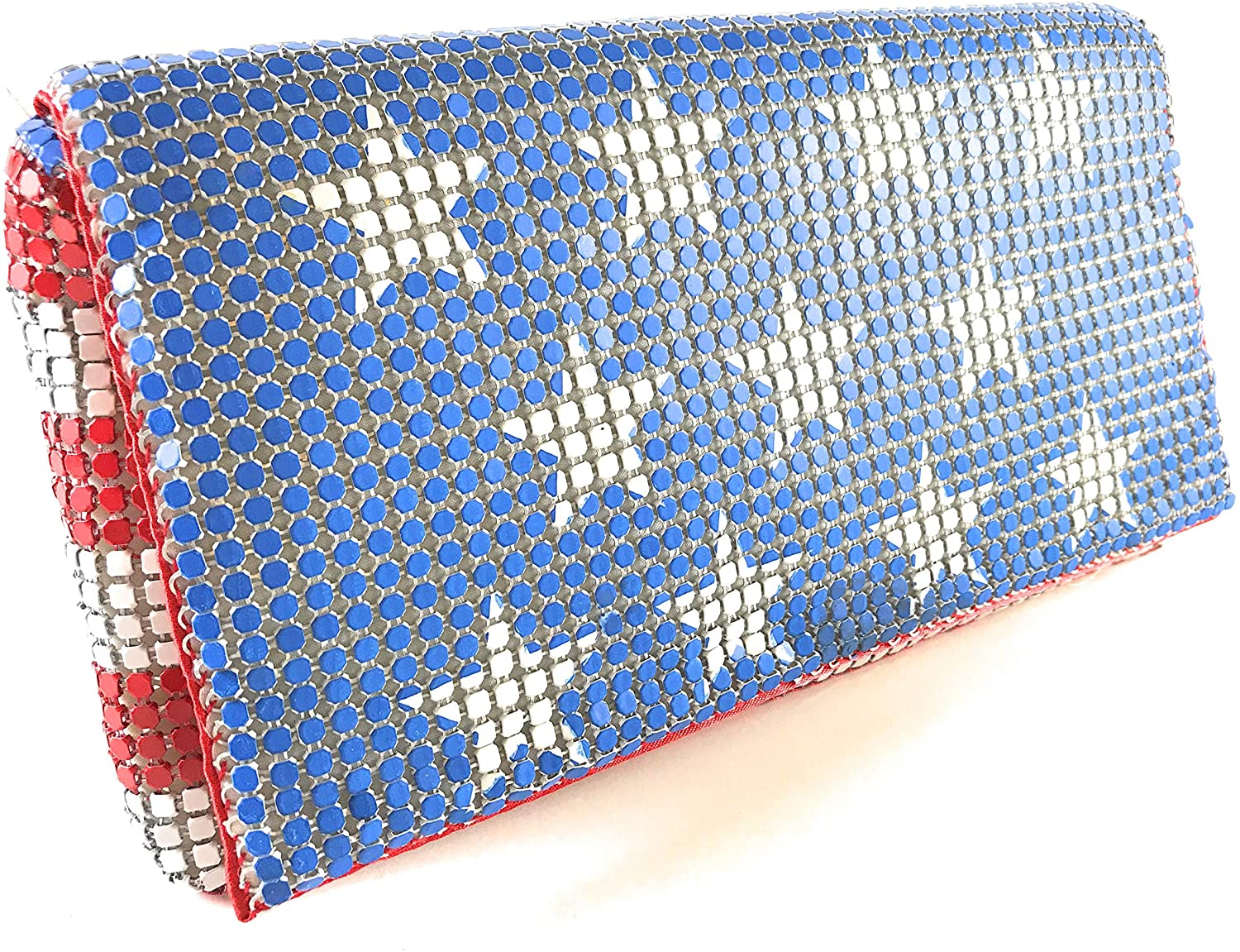 Price:$21.99 American Flag Bag Evening Clutch Metal Mesh Purses Handbags with Shoulder Strap for Party or Daily Use  Handbags   