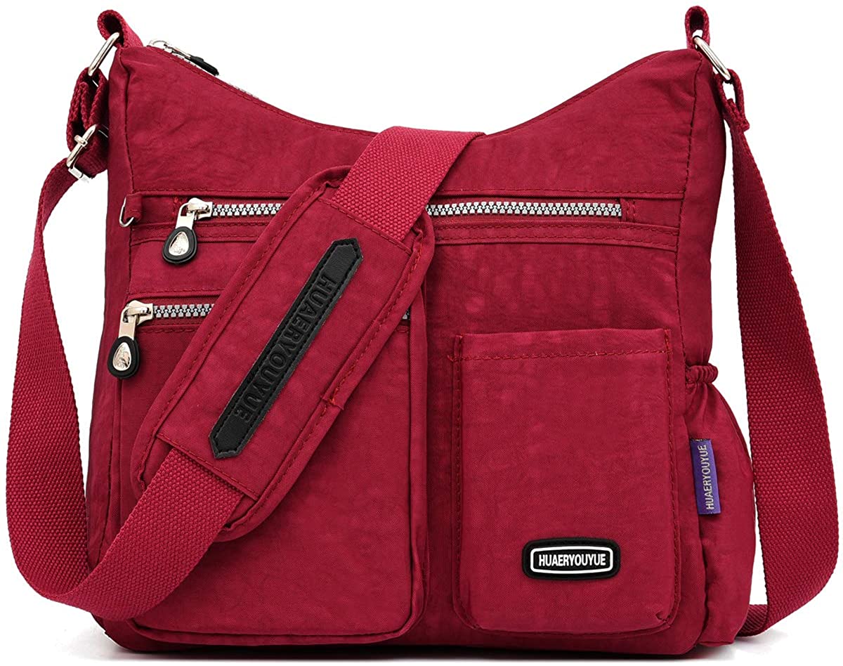 Price:$18.99 STUOYE Crossbody Bag for Women Multi Pocket Shoulder Bag Nylon Lightweight Messenger Bags Travel Purses and Handbags (1311 Wine Red)  Handbags   