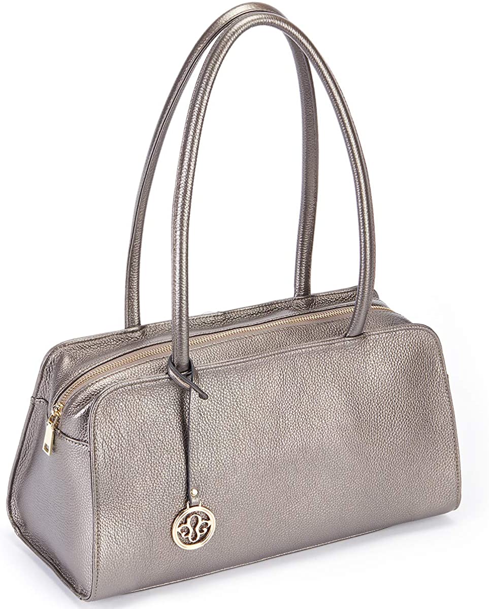 Price:$55.99    Leather Satchel Handbag for Women Purses and Handbags Top Handle Small Tote Shoulder Bag Silver Gray  Clothing