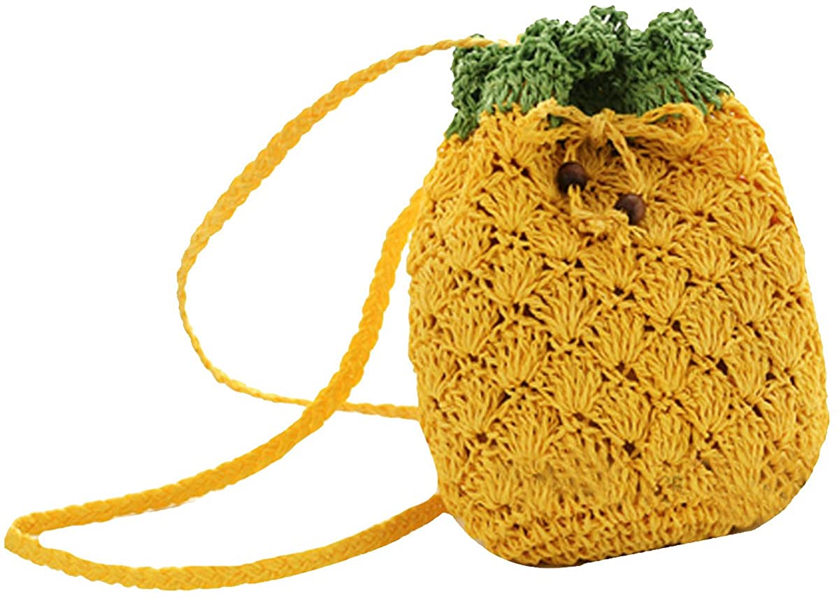 Price:$12.99 Buddy Handbag Cute Straw Crossbody Bag Weave Outdoor Shoulder Bag Mini Phone Purse (Pineapple)  Handbags   