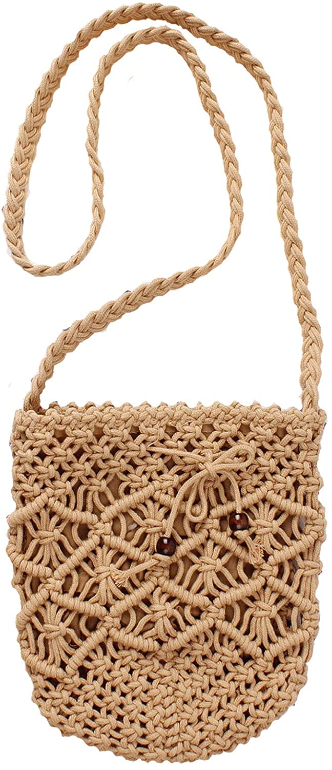 Price:$15.99 Ayliss Women Handwoven Crossbody Bag Summer Beach Woven Handmade Clutch Purse Weaving Casual shoulder Handbag(Light Brown)  Handbags   