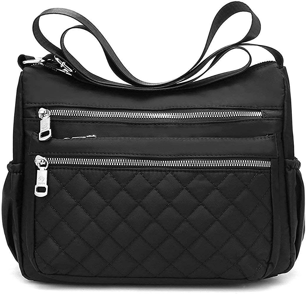 Price:$22.28 Waterproof Nylon Shoulder Crossbody Bags - Handbag Zipper Pocket Messenger Bag Casual Nylon Purse for Women  Handbags   