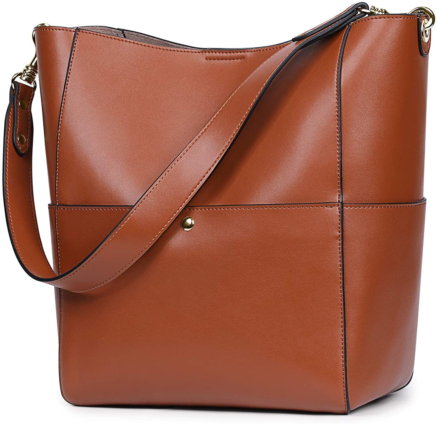 Price:$57.99    S-ZONE Women Vintage Genuine Leather Bucket Tote Shoulder Bag Hobo Handbag Purse  Clothing