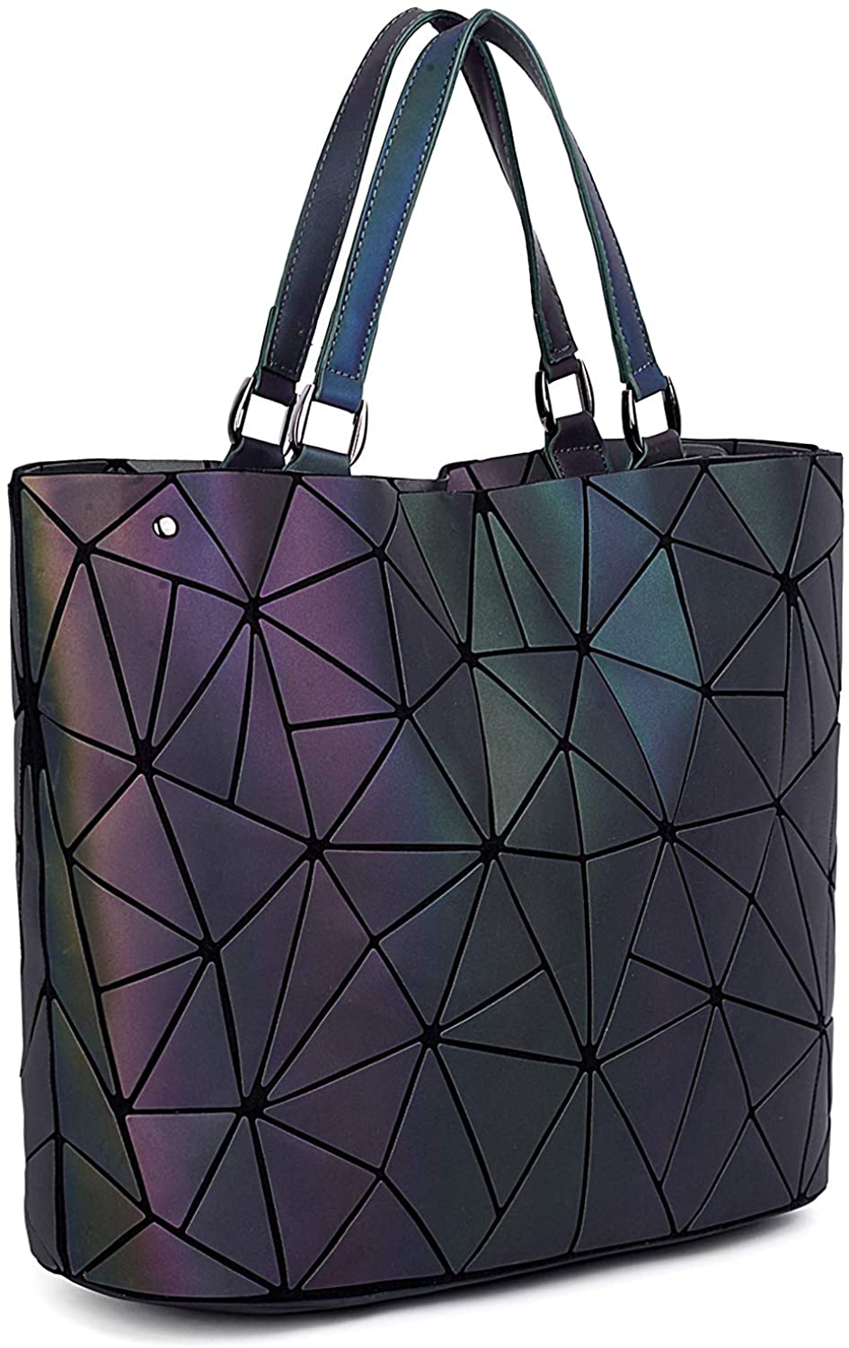 Price:$0.00 UTO Women Tote Bag Geometric Luminous Purses and Handbags Holographic Reflective Shoulder Bags 2  Handbags   