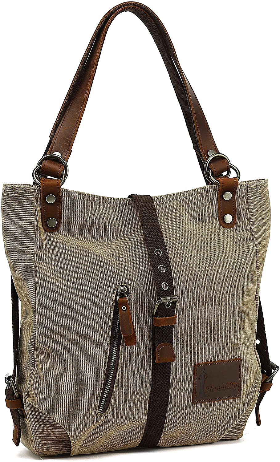 Price:$39.95    Hanalilly Backpack Purse, Tote Handbag for Women, Shoulder Bag, Leather, Canvas (Khaki)  Clothing