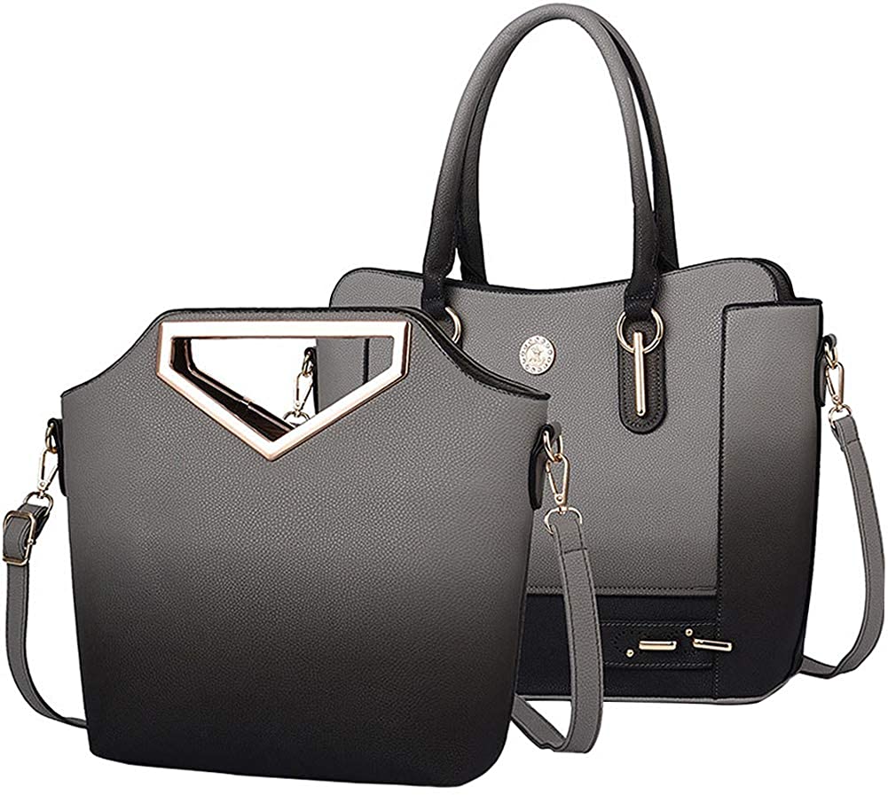 Price:$34.99    BAG WIZARD Fashion Gradient Women Shoulder Bags Ladies Tote Satchel Handbag 2pcs Purse Set (Black)  Clothing