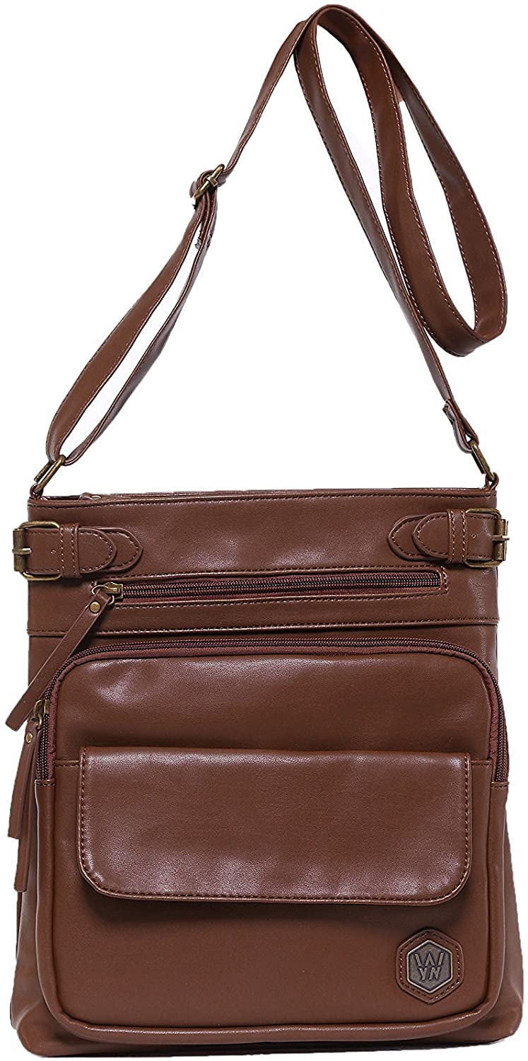 Price:$24.99 WYN Fashion PU Multi Pockets Women Crossbody Bag，Womens Purses Shoulder Bag, Lightweight Messenger Bag for Lides, Multi Zipper Pocket Small Wristlet Crossbody Bag for Women Choco  Handbags   