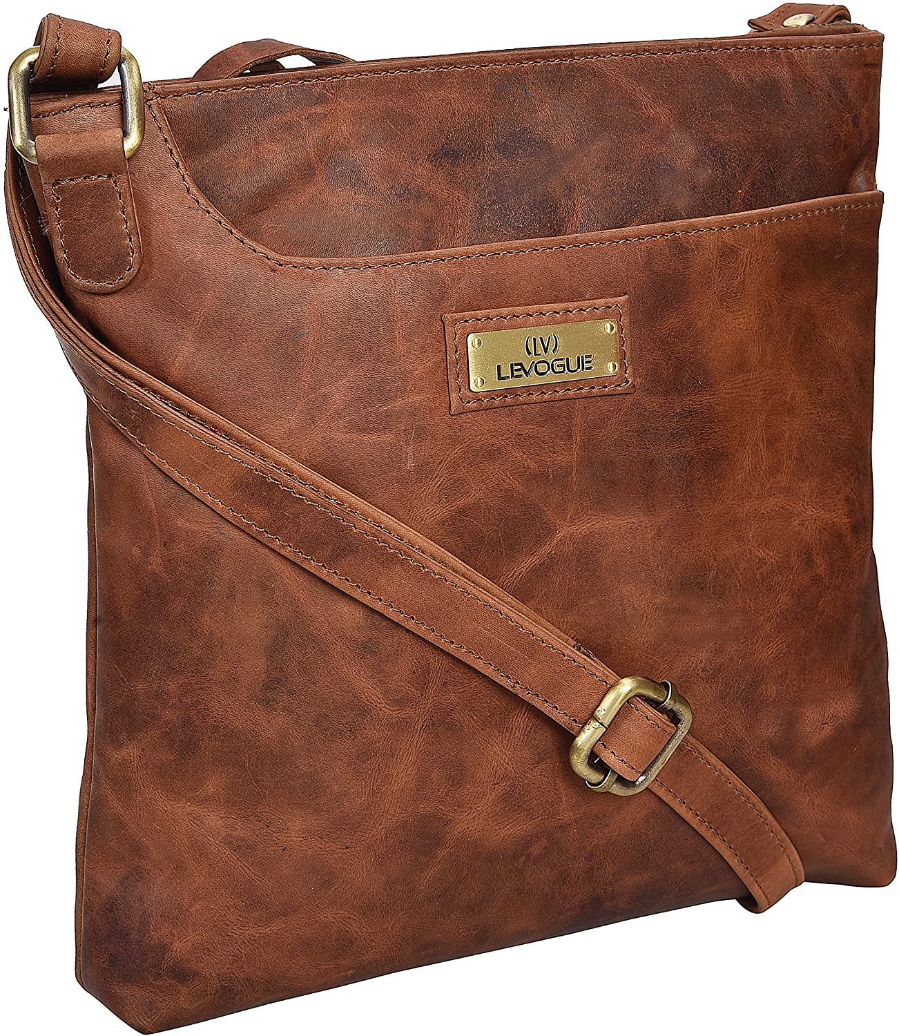Price:$38.99 Genuine Leather Crossbody Handbag for Women - Shoulder bag for Womens Handmade by LEVOGUE (BROWN OILY HUNTER), Cognac Vintage, Medium  Handbags   