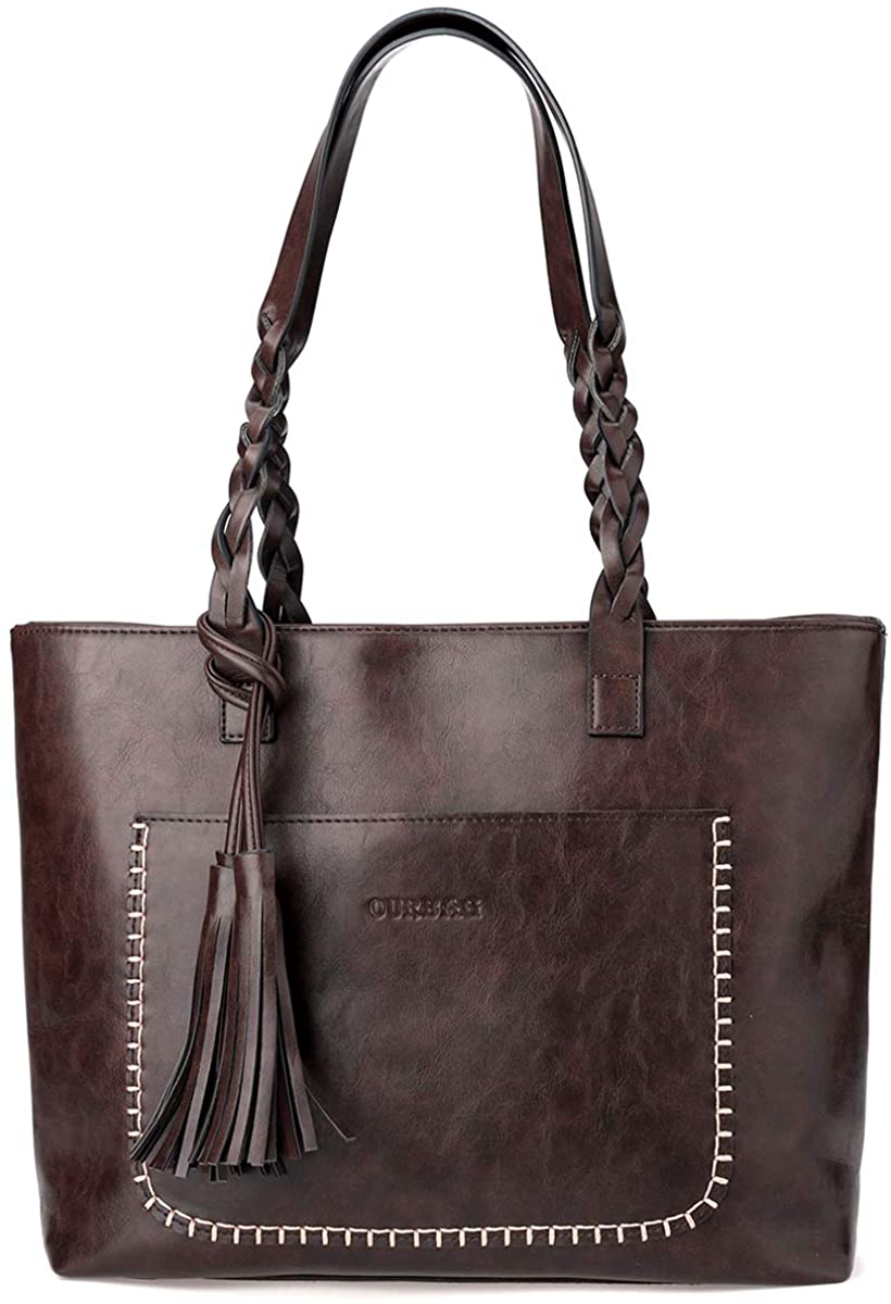 Price:$24.99    Women Vintage Tote Bags, OURBAG Ladies PU Leather Retro Shoulder Bag Satchel Hobo Purse Waterproof Travel Handbags with Tassel Coffee  Clothing