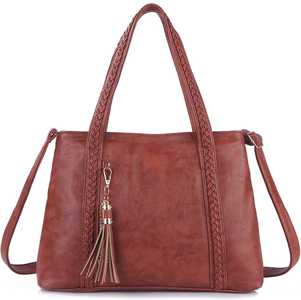 Price:$11.99    IYAFFA Leather Tote Bag for Women, Shoulder Handbag Compatible with Tassel Crossbody Purse Soft and Large Capacity Brown  Clothing