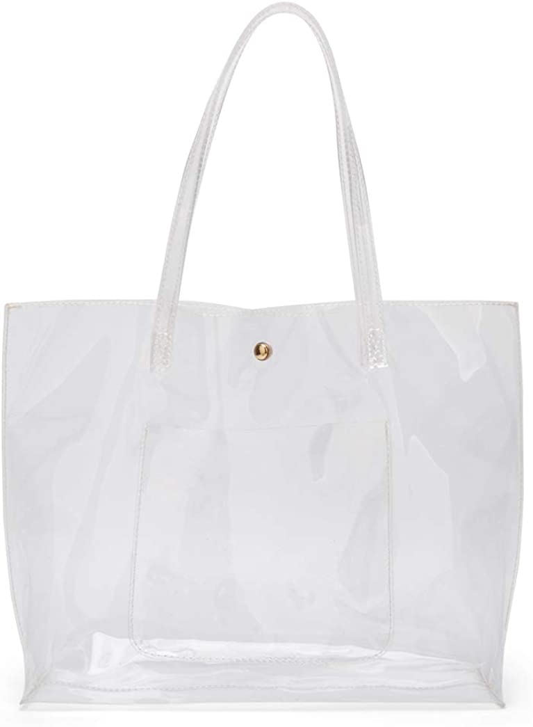 Price:$14.29 Women's Soft Clear Leather Tote Shoulder Bag from Dreubea, Big Capacity Handbag  Handbags   