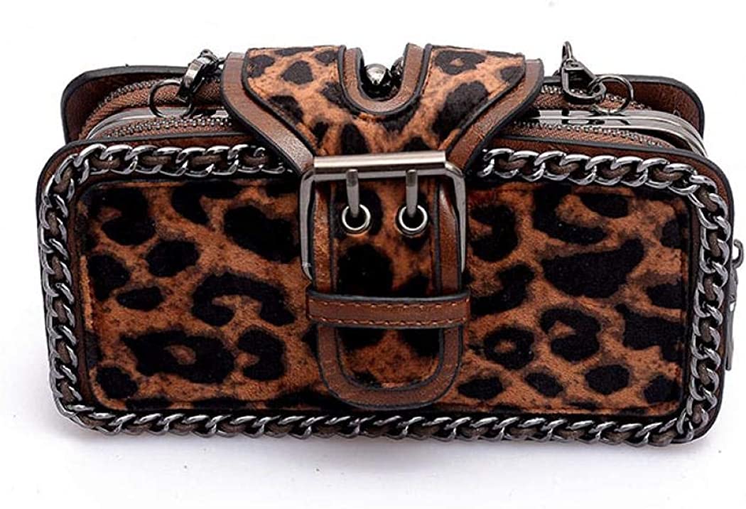 Price:$24.99 YYW Womens Leopard Clutches Crossbody Bag Suede Handbag Leopard Print Shoulder Bag Mini Purse for Party Cocktail Dating (Brown)  Handbags   