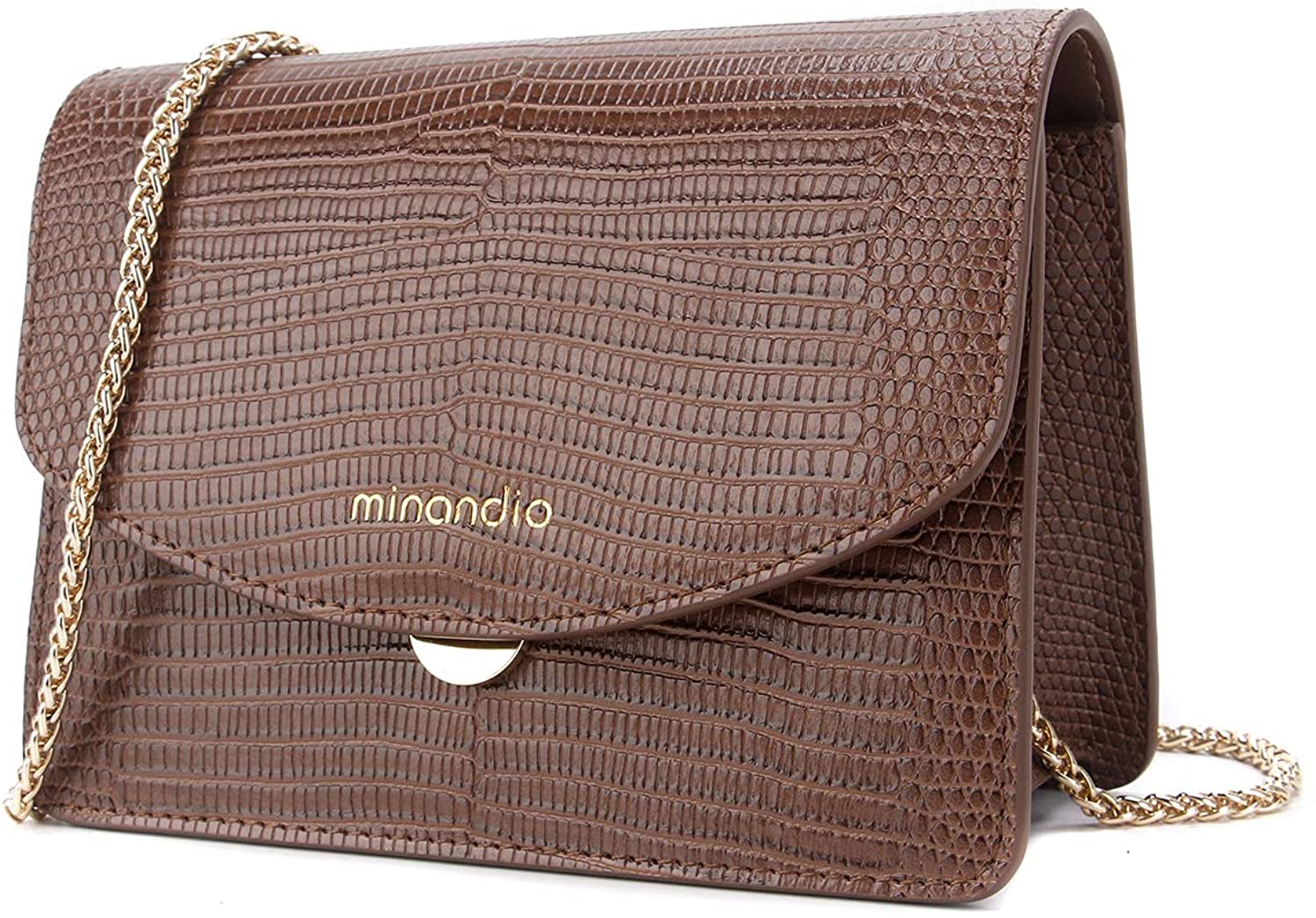 Price:$36.89 MINANDIO Genuine Leather daily Crossbody Shoulder Bag Clutch Handbag Purese for Women with Chain Strap Brown  Handbags   