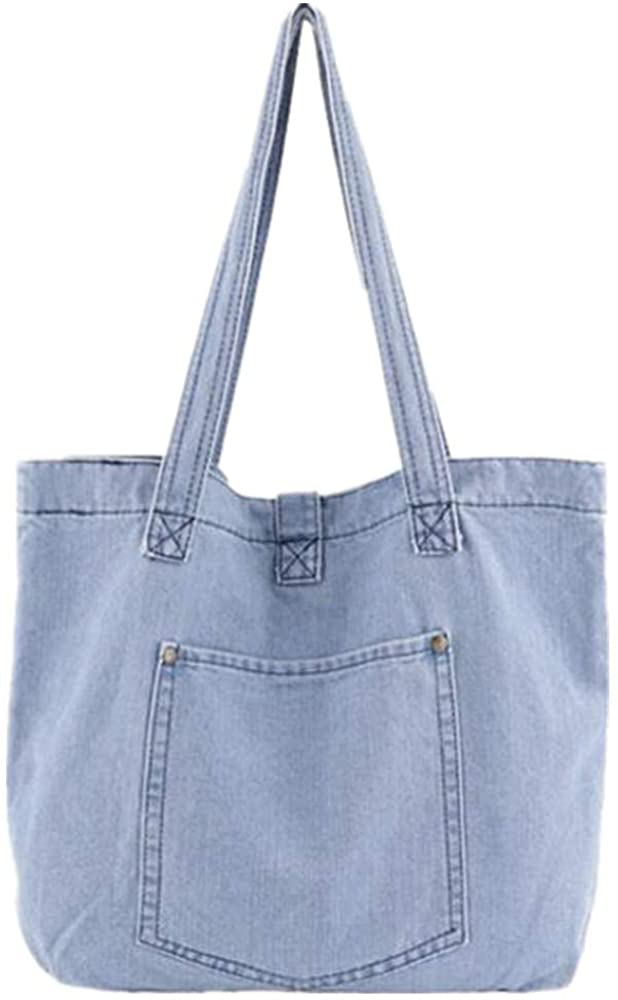 Price:$12.99    Women Vintage Casual Medium Soft Denim Tote Shoulder Bag Shopping Bag School Bag (Light Blue)  Clothing